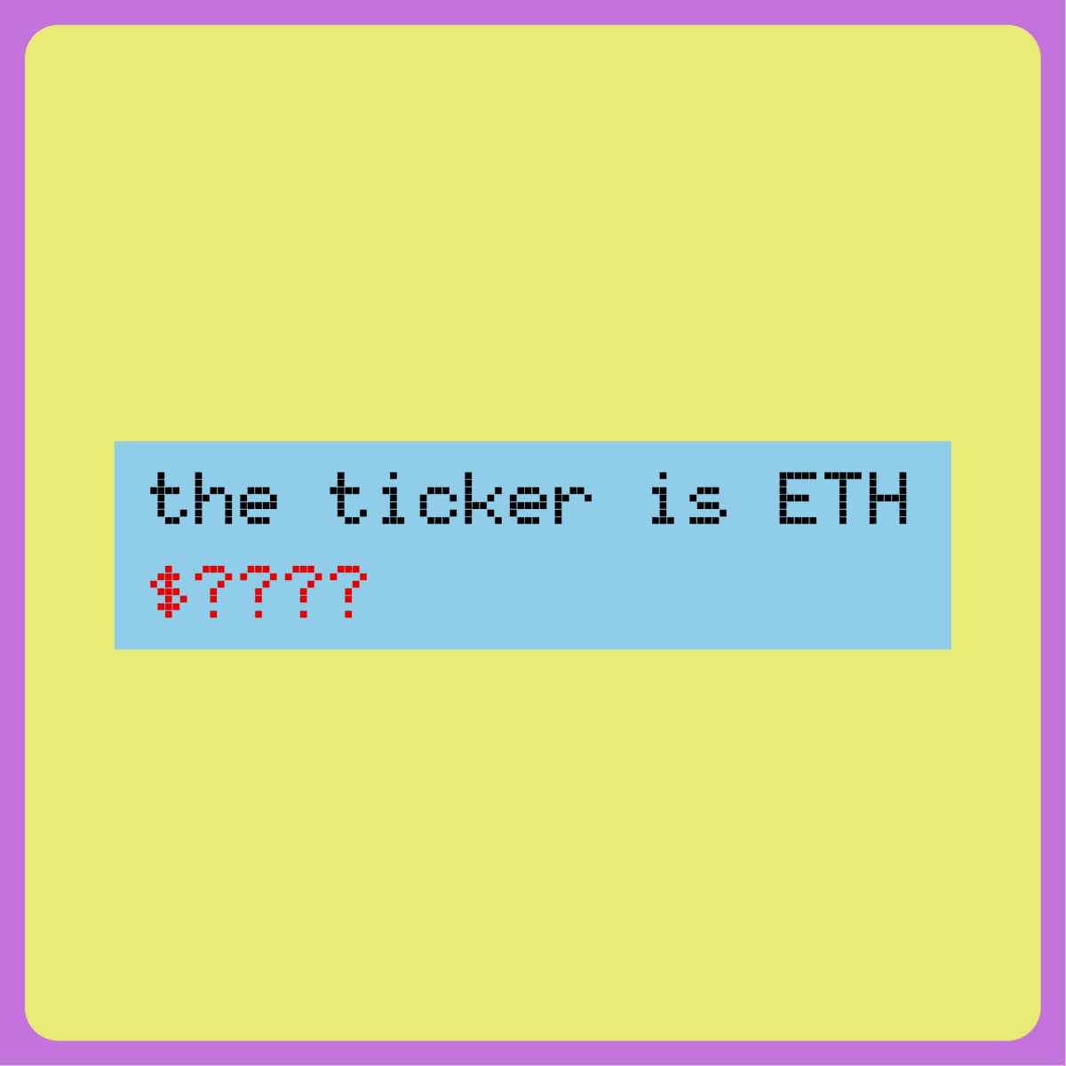Excited to introduce “the ticker is ETH”

An NFT collection that celebrates my profound love for Ethereum and its innovative ecosystem. Each NFT is uniquely generated at the moment of minting using your wallet address, the current ETH price, and the block number—making every