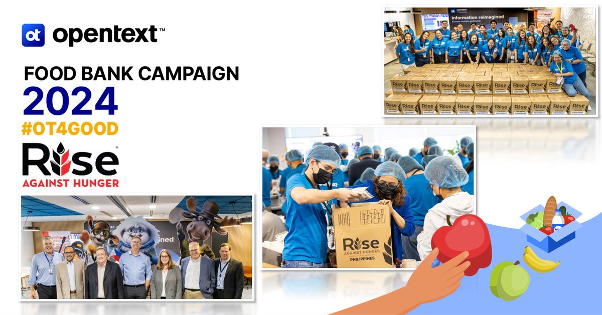 OpenText's tweet photo. From Canada to the Philippines, OpenTexters are making a difference in the fight against hunger during this year’s Holiday Food Bank Campaign. Go #TeamOpenText! #OT4Good https://t.co/LwB4qx0ns6