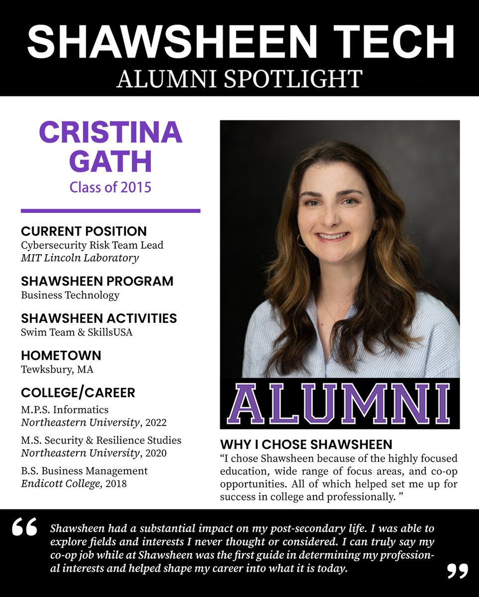 shawtech_hs's tweet photo. December's #ShawTechAlum is Cristina Gath! After starting in our #BusinessTechnology program, she earned a B.S. in Business Management and two graduate degrees from @Northeastern. Check out her bio! @sshawsheen_tech_alumni
#ShawTechAlum connect with us: https://t.co/e8tWHNM6DU https://t.co/kMhf5Hj6Bc