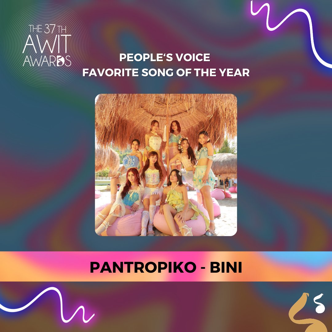 TUNOG 'SOTY' 🥺💓

BINI’s 'Pantropiko' is the #AwitAwards Favorite Song of the Year. Congratulations to our P-pop queens for this well-deserved win! #AwitAwards2024 #37thAwitAwards