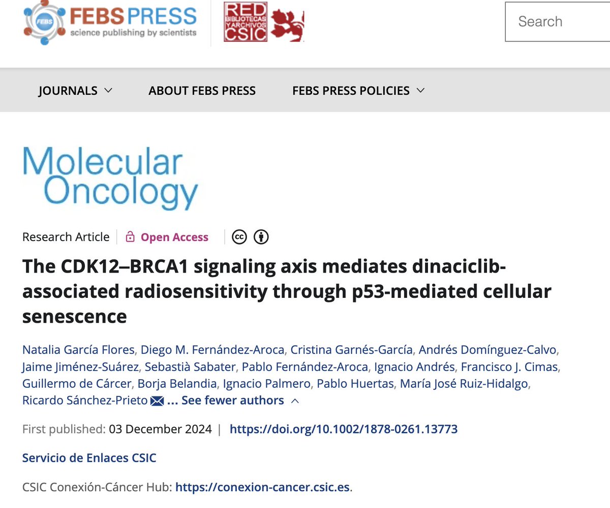 📢 El grupo liderado por Ricardo Sánchez-Prieto <a href="/OncoMol/">Oncología Molecular</a> del #IIBmCSICUAM acaba de publicar un artículo en Molecular Oncology <a href="/MolOncology/">Molecular Oncology</a> 👏👏

Echad un 👀 👇
doi.org/10.1002/1878-0…
