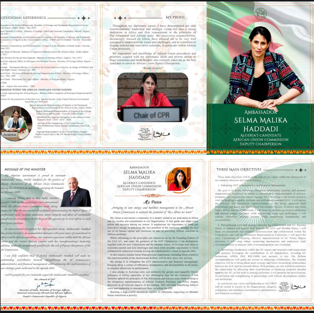 AmbalgAddis's tweet photo. As 🇩🇿_n candidate for position of Deputy Chairp. @_AfricanUnion Commission, Amb.@SelmaHaddadi is seasoned diplomat &amp; dedicated panafricanist.Her exp, proven ability to lead &amp; knowledge of Af. issues &amp; AUC from Member States perspective, place her as best candidate Disc more QR👇 https://t.co/ilQKlJM0bB