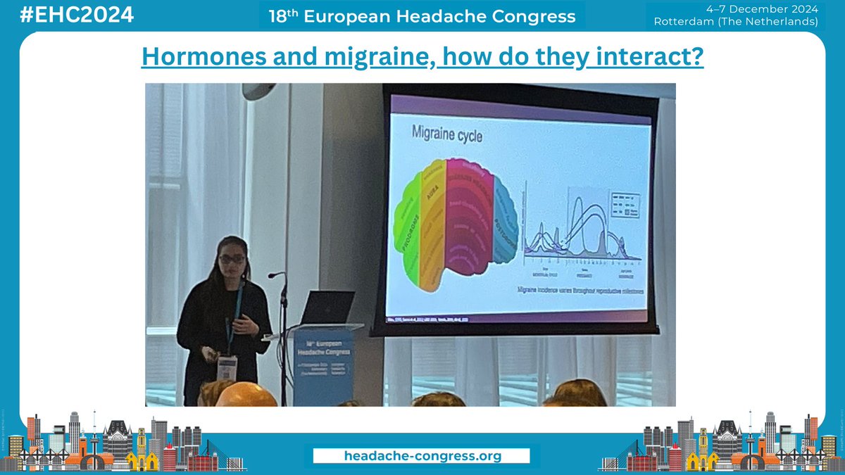 Now in break out room 2: Dr Eloisa Rubio-Beltran discusses the influence of hormones throughout the migraine cycle in the session: Hormones and migraine, how do they interact? #EHC2024