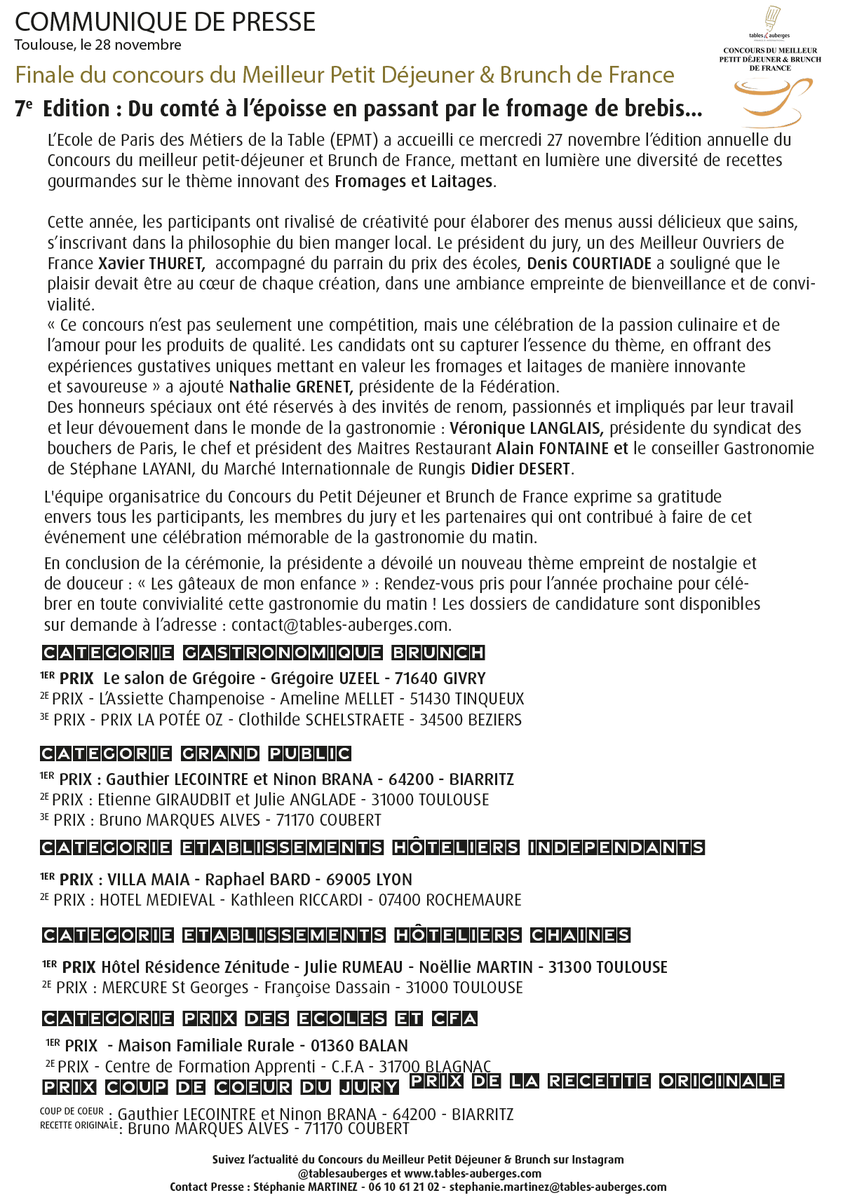 🏆 DÉCOUVREZ LES CHAMPIONS DE FRANCE DU PETIT DÉJEUNER &amp; BRUNCH 2024 🏆

Retrouvez la vidéo du concours juste ici --> youtube.com/watch?v=ZEk2aB…