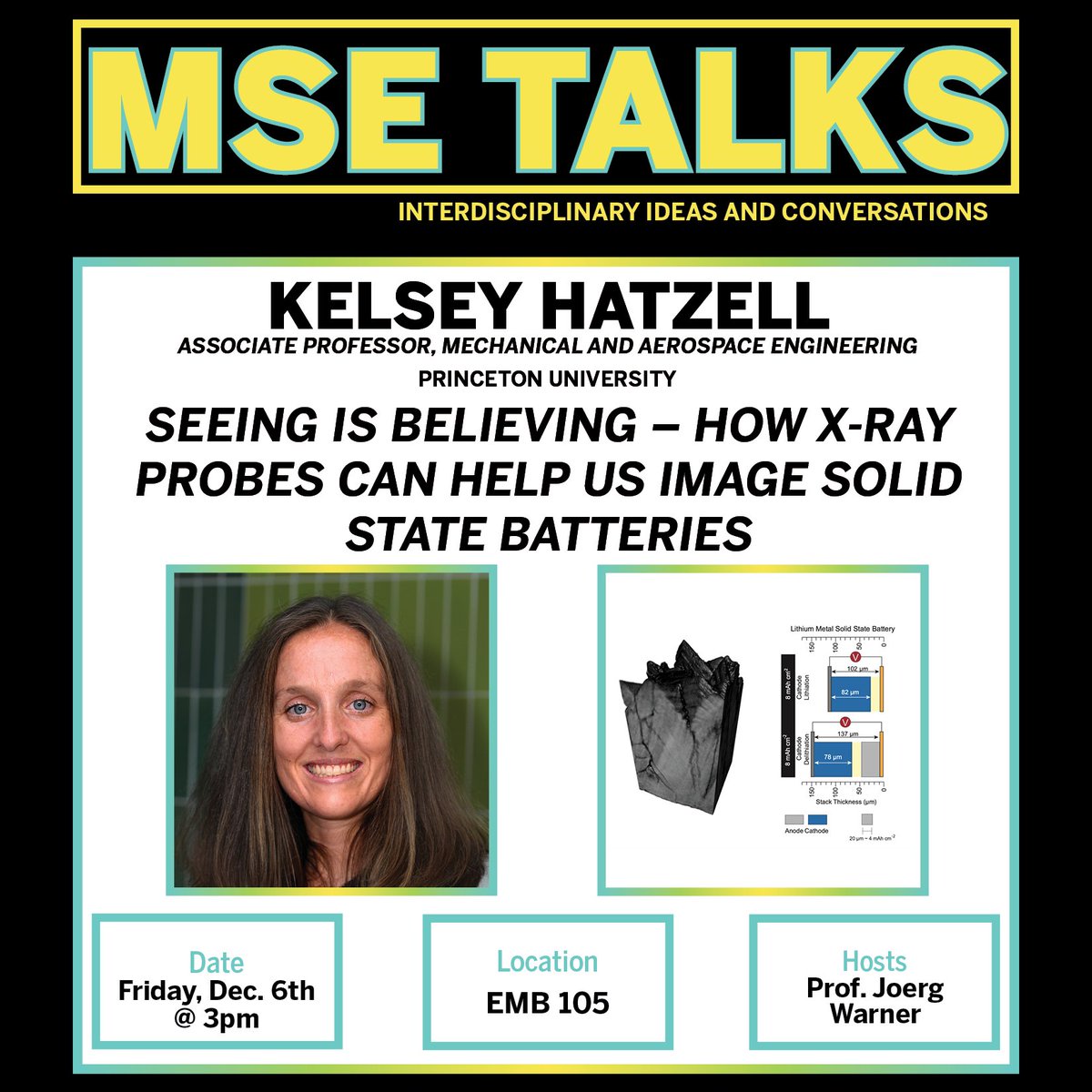 Join us this Friday for Dr. Kelsey Hatzell’s MSE talk on x-ray probes and solid state batteries!