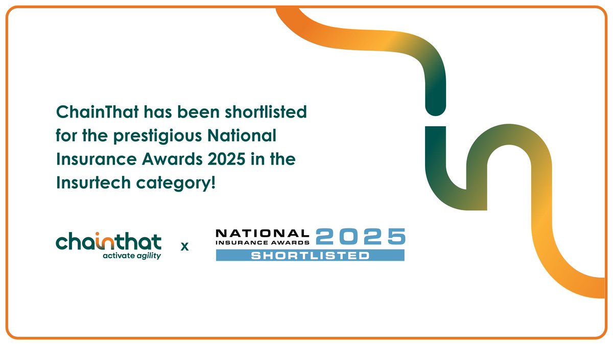 Chain_That's tweet image. Exciting news! ChainThat has been shortlisted for the prestigious National Insurance Awards 2025 in the Insurtech category!
We are honoured to be recognised among the best in our field. 
#NationalInsuranceAwards #chainthat #activateagility