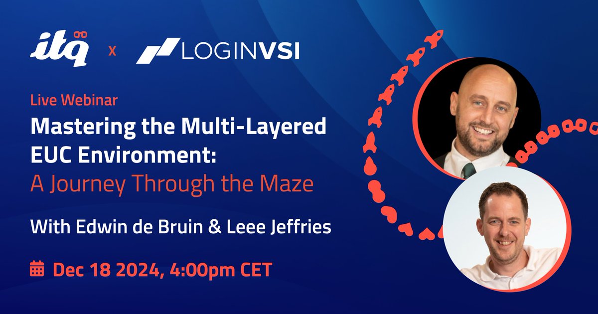 ITQ (@itq) on Twitter photo Are you ready to conquer the challenges of a multi-layered EUC environment? On December 18th, join <a href="/EdwindeBruin5/">Edwin de Bruin</a> and Leee Jeffries as they race against time in an action-packed webinar!
Seats are limited—secure your spot today! - brighttalk.com/webcast/19518/… Are you ready to conquer the challenges of a multi-layered EUC environment? On December 18th, join <a href="/EdwindeBruin5/">Edwin de Bruin</a> and Leee Jeffries as they race against time in an action-packed webinar!
Seats are limited—secure your spot today! - brighttalk.com/webcast/19518/…