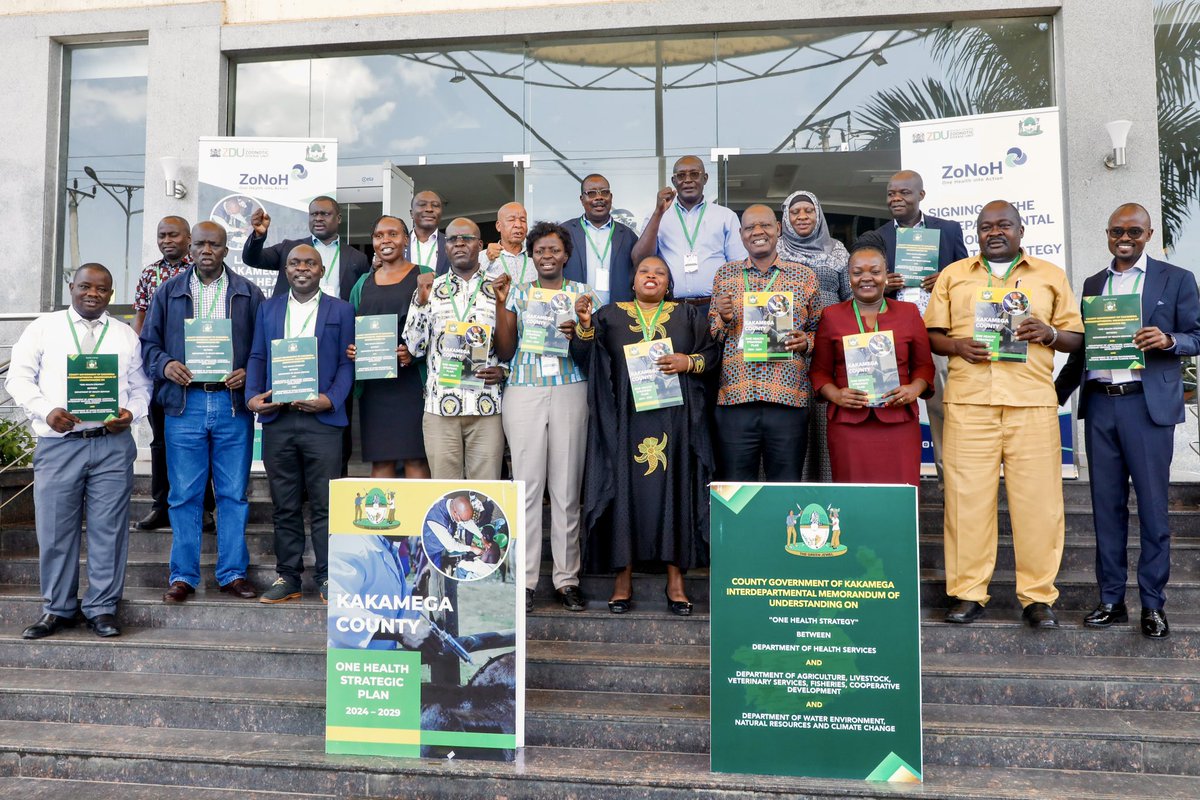 OneHealthTC's tweet photo. After months of collaboration with the @Kakamega_037 through our @ZoNoHProject project partners we have successfully launched the Kakamega One Health Strategy 2024-2029 &amp; signing of the Interdepartmental MoU between the Departments of Health, Animal and Environment #OneHealth https://t.co/AOeXwazaKd