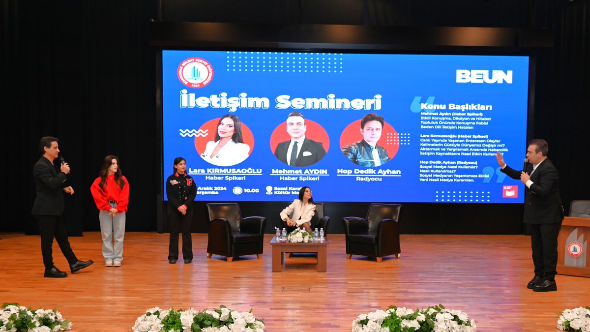 Zonguldak Bülent Ecevit Üniversitesi (@beunedutr) on Twitter photo Zonguldak Bülent Ecevit Üniversitesinde, haber spikeri Lara Kırmusaoğlu ve Mehmet Aydın ile “Hop Dedik Ayhan” adıyla tanınan radyo programcısı Ayhan Güngör’ün konuşmacı olarak katıldığı “İletişim Semineri” etkinliği, yoğun katılımla gerçekleştirildi. 🎙️
<a href="/hopdedikayhan/">Hopdedik Ayhan</a> 'ın Zonguldak Bülent Ecevit Üniversitesinde, haber spikeri Lara Kırmusaoğlu ve Mehmet Aydın ile “Hop Dedik Ayhan” adıyla tanınan radyo programcısı Ayhan Güngör’ün konuşmacı olarak katıldığı “İletişim Semineri” etkinliği, yoğun katılımla gerçekleştirildi. 🎙️
<a href="/hopdedikayhan/">Hopdedik Ayhan</a> 'ın