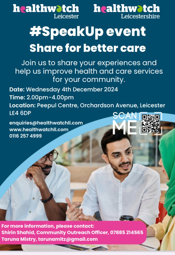 Healthwatch Community Outreach (@hwll_co) on Twitter photo Please come and join us to share your experiences about local services. Shirin <a href="/HealthwatchLeic/">Healthwatch Leicester and Leicestershire</a> <a href="/HWLL_Dulna/">Dulna</a> <a href="/HWLL_Gemma/">Gemma</a> <a href="/HWLL_Harsha/">Harsha Kotecha</a> <a href="/HWLL_Riyaadh/">Riyaadh</a> <a href="/Leic_hospital/">Leicester's Hospitals</a> <a href="/LeicsCares/">Leicestershire Cares #TogetherWeCan</a> <a href="/valonline/">Voluntary Action LeicesterShire (VAL)</a> @ru17maa <a href="/jamilaslegacy/">Jamila’s Legacy CIC</a> Please come and join us to share your experiences about local services. Shirin <a href="/HealthwatchLeic/">Healthwatch Leicester and Leicestershire</a> <a href="/HWLL_Dulna/">Dulna</a> <a href="/HWLL_Gemma/">Gemma</a> <a href="/HWLL_Harsha/">Harsha Kotecha</a> <a href="/HWLL_Riyaadh/">Riyaadh</a> <a href="/Leic_hospital/">Leicester's Hospitals</a> <a href="/LeicsCares/">Leicestershire Cares #TogetherWeCan</a> <a href="/valonline/">Voluntary Action LeicesterShire (VAL)</a> @ru17maa <a href="/jamilaslegacy/">Jamila’s Legacy CIC</a>