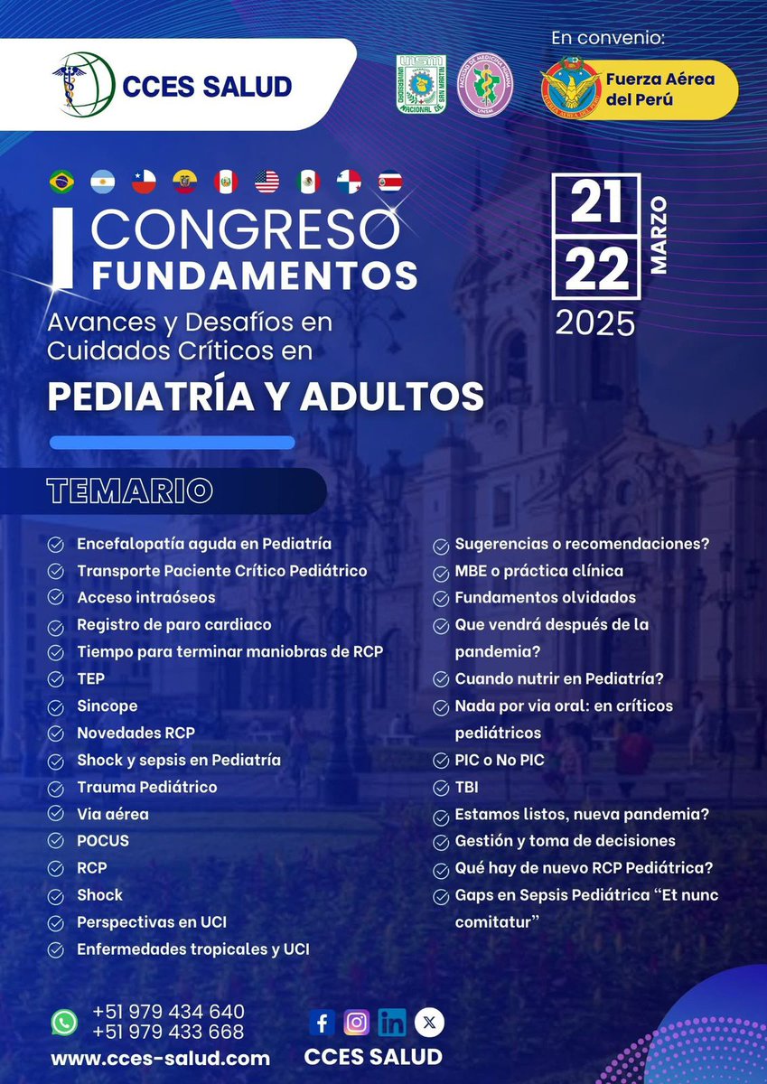 sebasugarte's tweet image. ¡Honrado de ser invitado! Me sumaré al Congreso "Fundamentos del Manejo del Paciente Crítico" en Lima, Perú, en marzo. Un evento imperdible para profesionales de la salud. ¡Los invito a unirse! #Congresofundamentos #LimaPerú