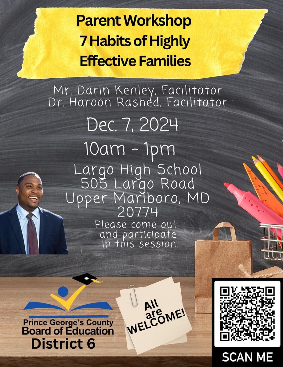 The 7 Habits of Highly Effective Parents Workshop will take place this coming Saturday, December 7th at Largo High School at 10:00 am sharp
Register here: docs.google.com/forms/d/e/1FAI…
Please see all the details below for registering and participating.