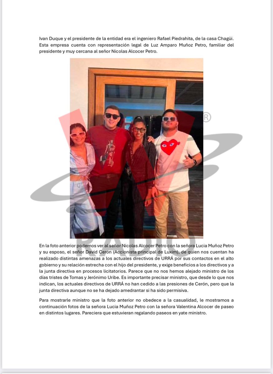 WRadioColombia's tweet photo. #NoticiaW | W Radio tuvo acceso al documento anónimo completo (siete páginas) que radicó ante la @FiscaliaCol el ministro de Hacienda, Ricardo Bonilla (@ricardobonillag), en el que se muestran las polémicas fotos entre Nicolás Alcocer Petro y los dueños de la empresa Luxim, que construye el Parque Solar Urrá 19.9 en Córdoba, y la empresa interventora.