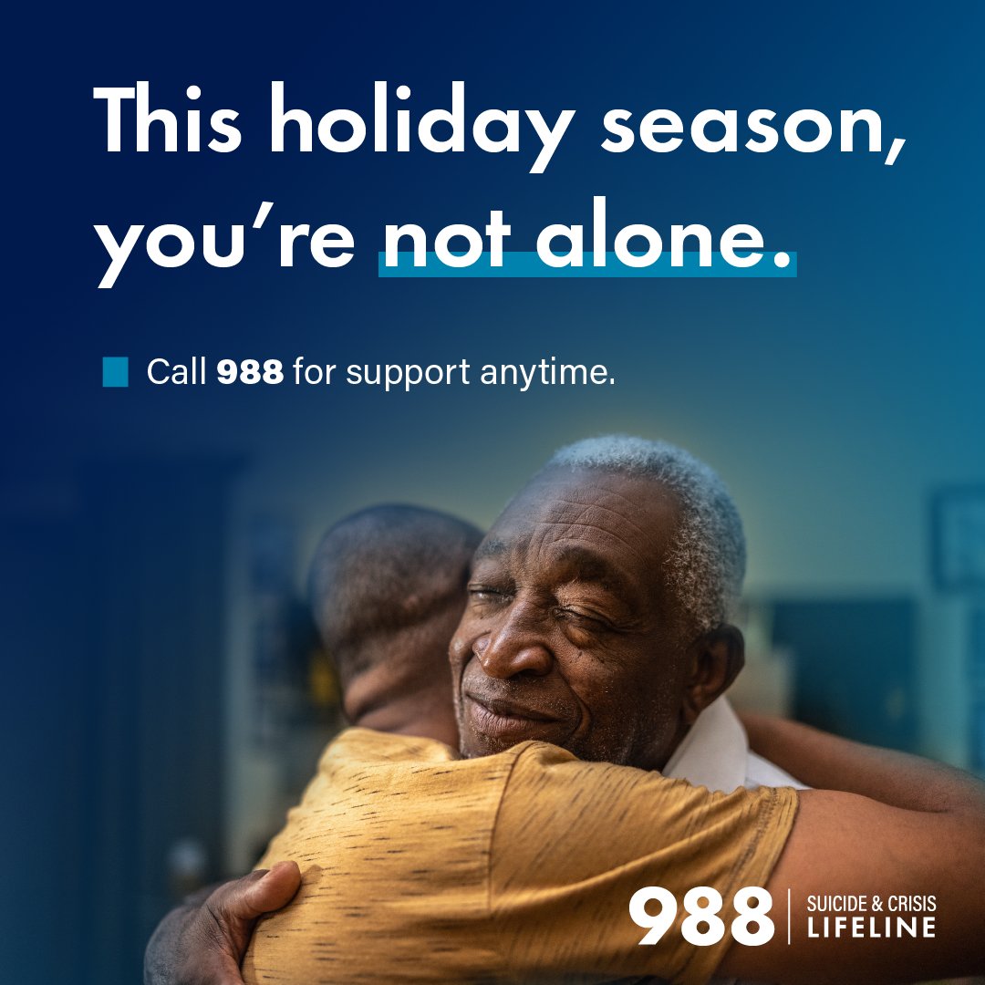 The holiday season can be difficult to navigate if you're suffering the loss of a loved one, or are feeling depressed yourself. Text 988 or chat with us online at 988lifeline.org. You're not alone. 💙