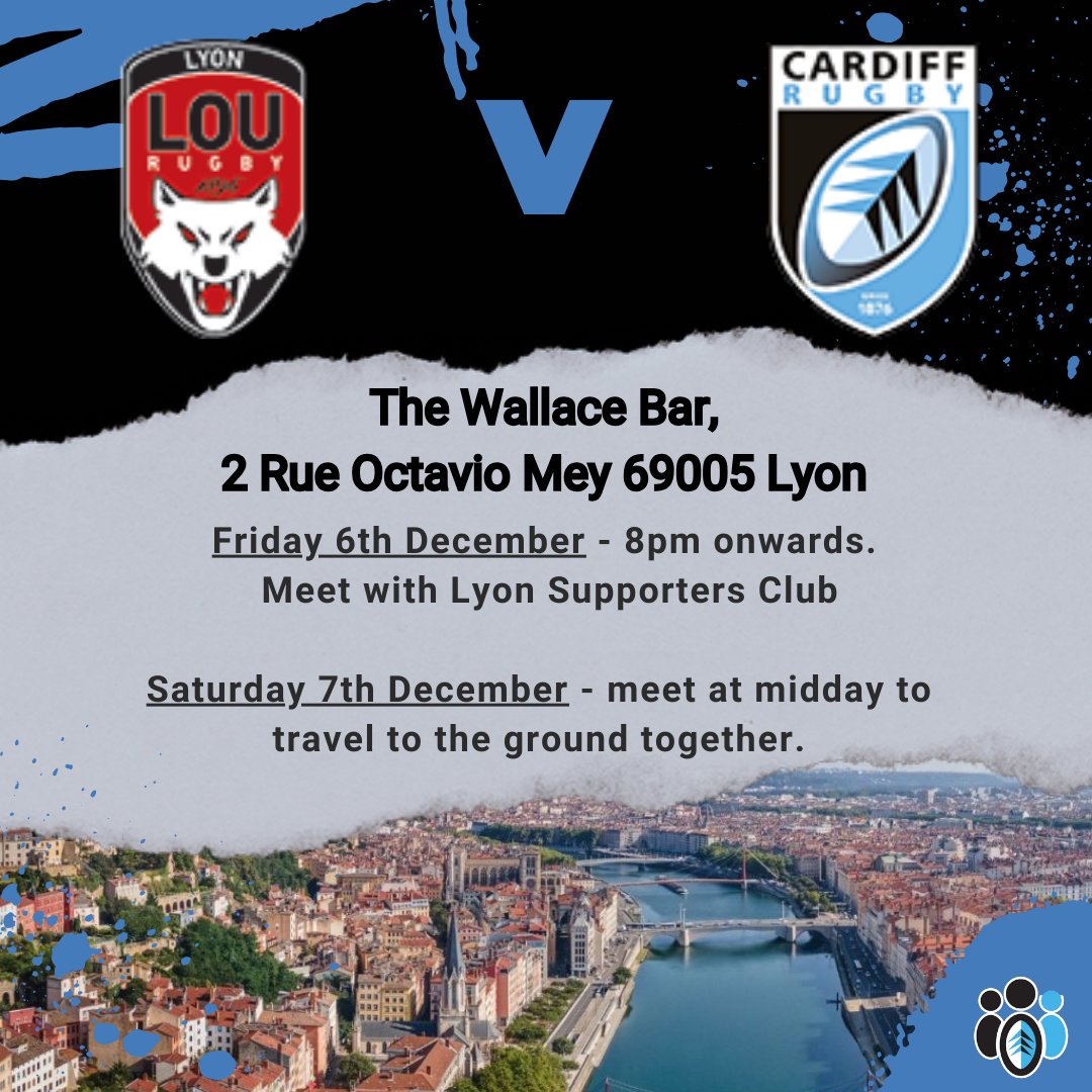 Cardiff Blue & Blacks Supporters Club (@cardiffbluessc) on Twitter photo For those of you who are coming to Lyon, find us at The Wallace Bar (NOT the Wallace pub) on Friday and Saturday.
Christmas jumpers are encouraged (but optional) on Friday, and we'll hopefully be joined by our friends from <a href="/LaMeuteDuLOU/">La Meute Du LOU</a> 🇫🇷🏉🍻 For those of you who are coming to Lyon, find us at The Wallace Bar (NOT the Wallace pub) on Friday and Saturday.
Christmas jumpers are encouraged (but optional) on Friday, and we'll hopefully be joined by our friends from <a href="/LaMeuteDuLOU/">La Meute Du LOU</a> 🇫🇷🏉🍻