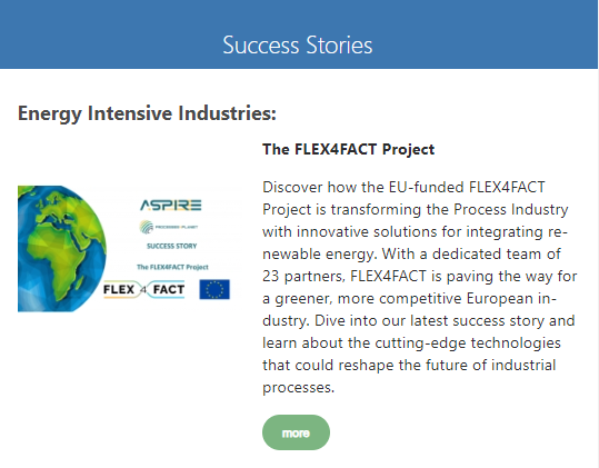 Flex4Fact Project recognized as a succes story in Energy Intensive Industries by the European Commission! Check out the R&amp;I Industrial Transformation Newsletter for the full article: lnkd.in/dMxchSbS
#SuccessStory #Flex4Fact
