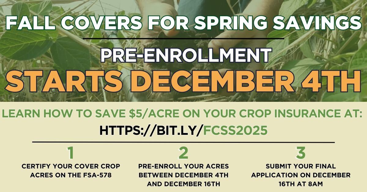 Pre-enrollment applications are open for <a href="/ILAgriculture/">IL Department of Ag</a>'s "Fall Covers for Spring Savings." agr.illinois.gov/resources/land…