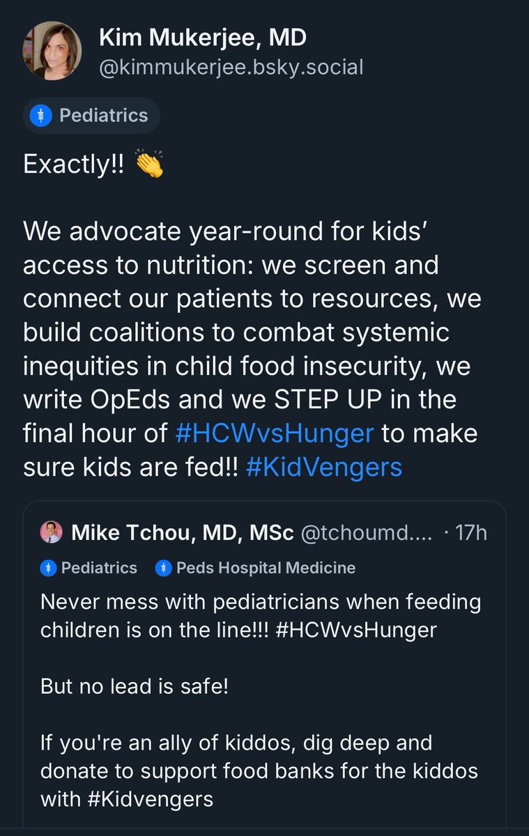 Dr. Jennifer Chen, MD FAAP 林 明 堯 (@drjenchen4kids) on Twitter photo And as <a href="/KimMukerjee/">Kim Mukerjee, MD, MPH</a> said, the work doesn’t stop w #HCWvsHunger! If this week has been inspiring, consider donating/volunteering regularly at a hunger-fighting organization, paying off school lunch debts, and advocating at various levels within your professional societies/govt And as <a href="/KimMukerjee/">Kim Mukerjee, MD, MPH</a> said, the work doesn’t stop w #HCWvsHunger! If this week has been inspiring, consider donating/volunteering regularly at a hunger-fighting organization, paying off school lunch debts, and advocating at various levels within your professional societies/govt