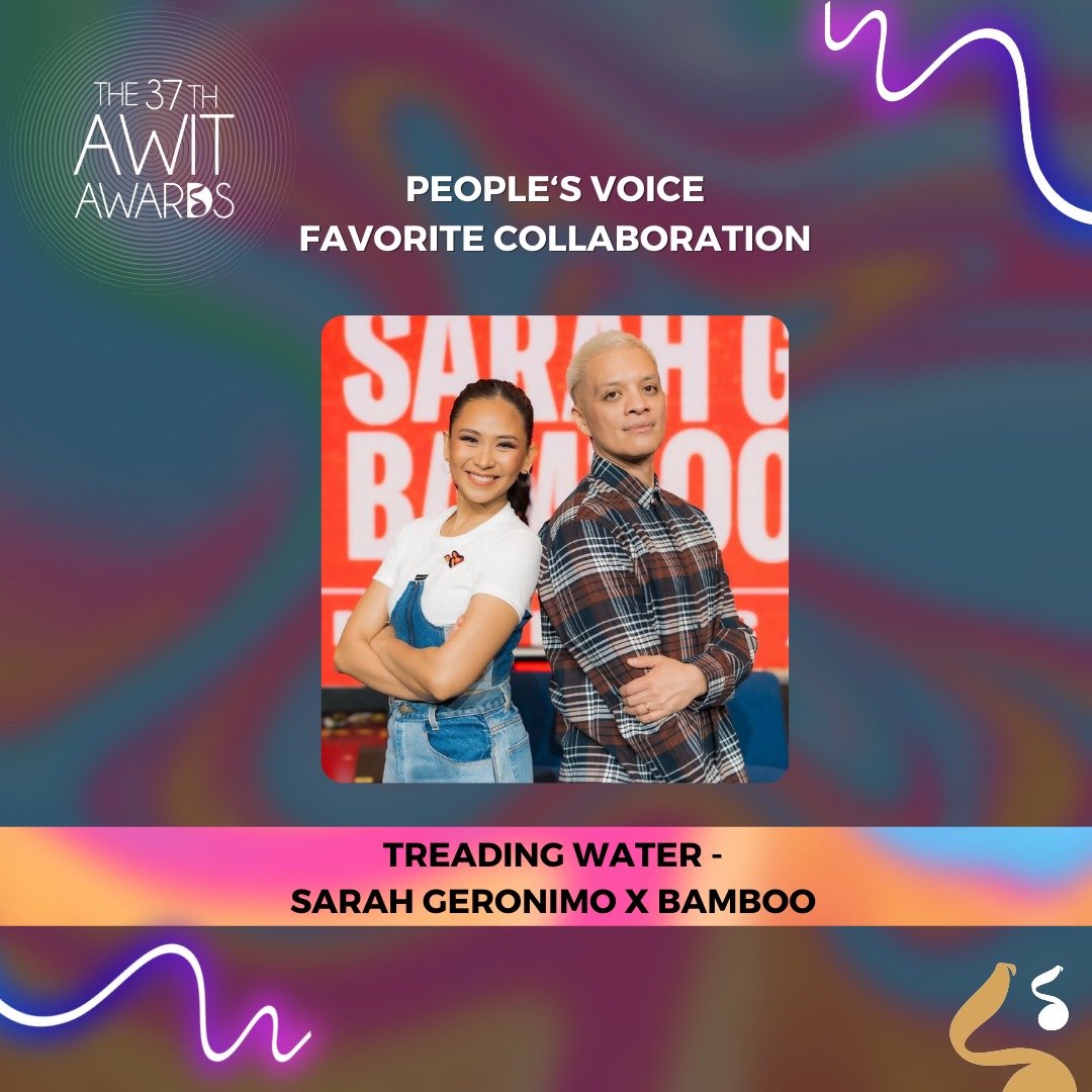 Two icons, one incredible collaboration! Sarah Geronimo and Bamboo win #AwitAwards Favorite Collaboration with 'Treading Waters.' #AwitAwards2024 #37thAwitAwards