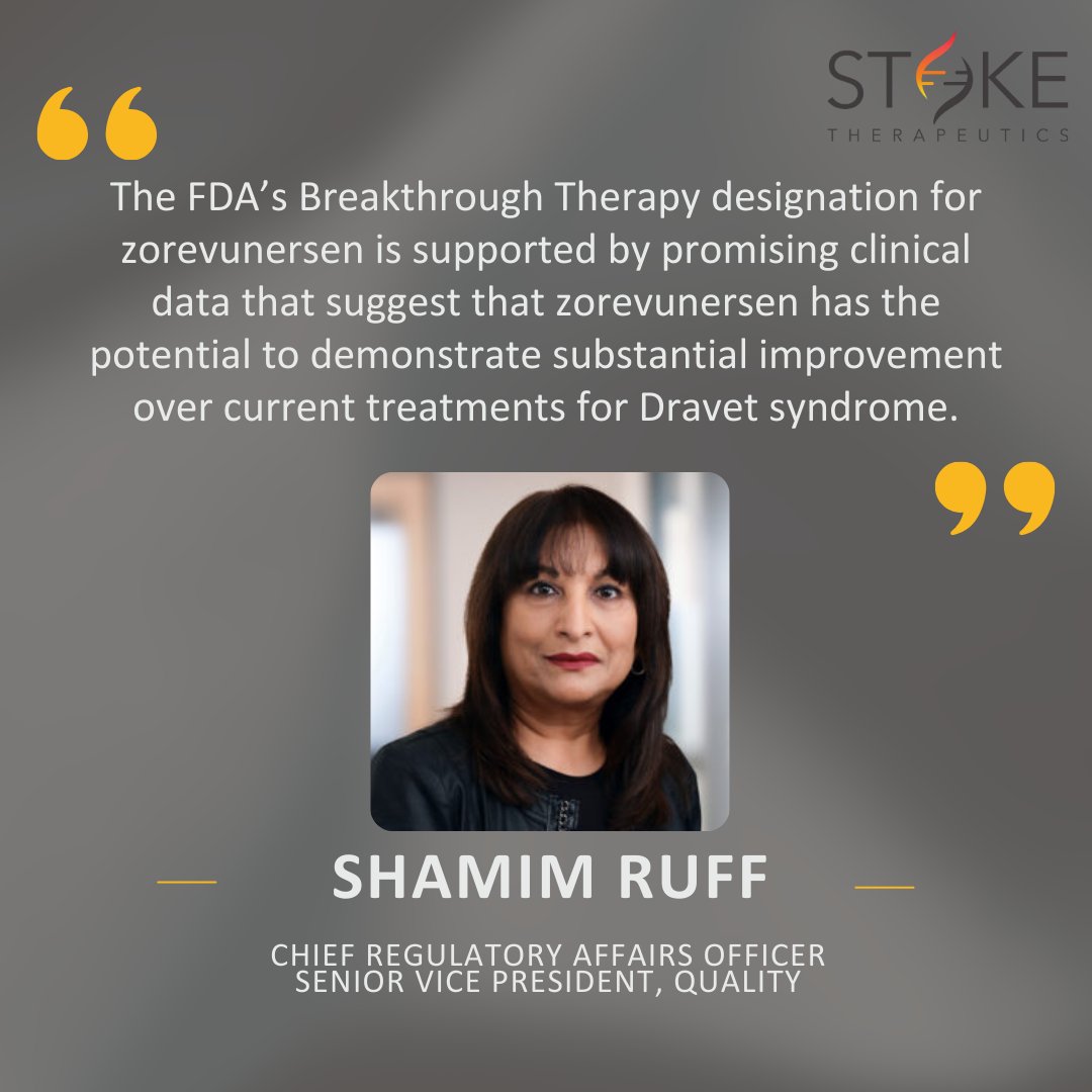 Today, our investigational new medicine for #DravetSyndrome received <a href="/US_FDA/">U.S. FDA</a> Breakthrough Therapy designation.

With no approved therapies, this designation highlights the urgent need for new solutions and brings hope to patients with Dravet.

Learn more: investor.stoketherapeutics.com/news-releases/…