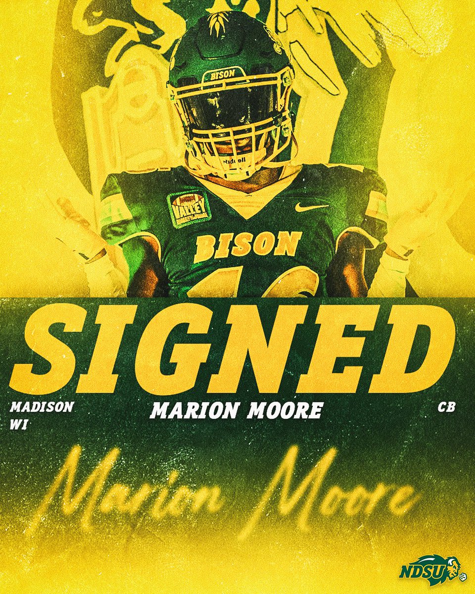 𝐒𝐈𝐆𝐍𝐄𝐃 ✍️

Marion Moore, a 5-10, 162 cornerback from Madison Memorial High School in Wisconsin is officially a Bison. 🤘

#TOUGH25 | #NSD25