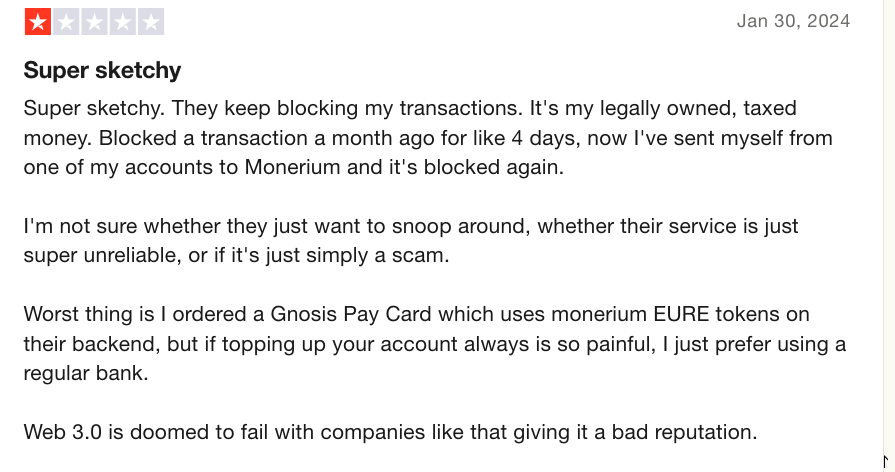 supranosocial's tweet photo. Unfortunately, #Monerium is also an disappointment.
https://t.co/AVpNO1jg59
WOW - 65% negative reviews
@monerium
$EURe = 💩 https://t.co/3bQyvwjUZ4