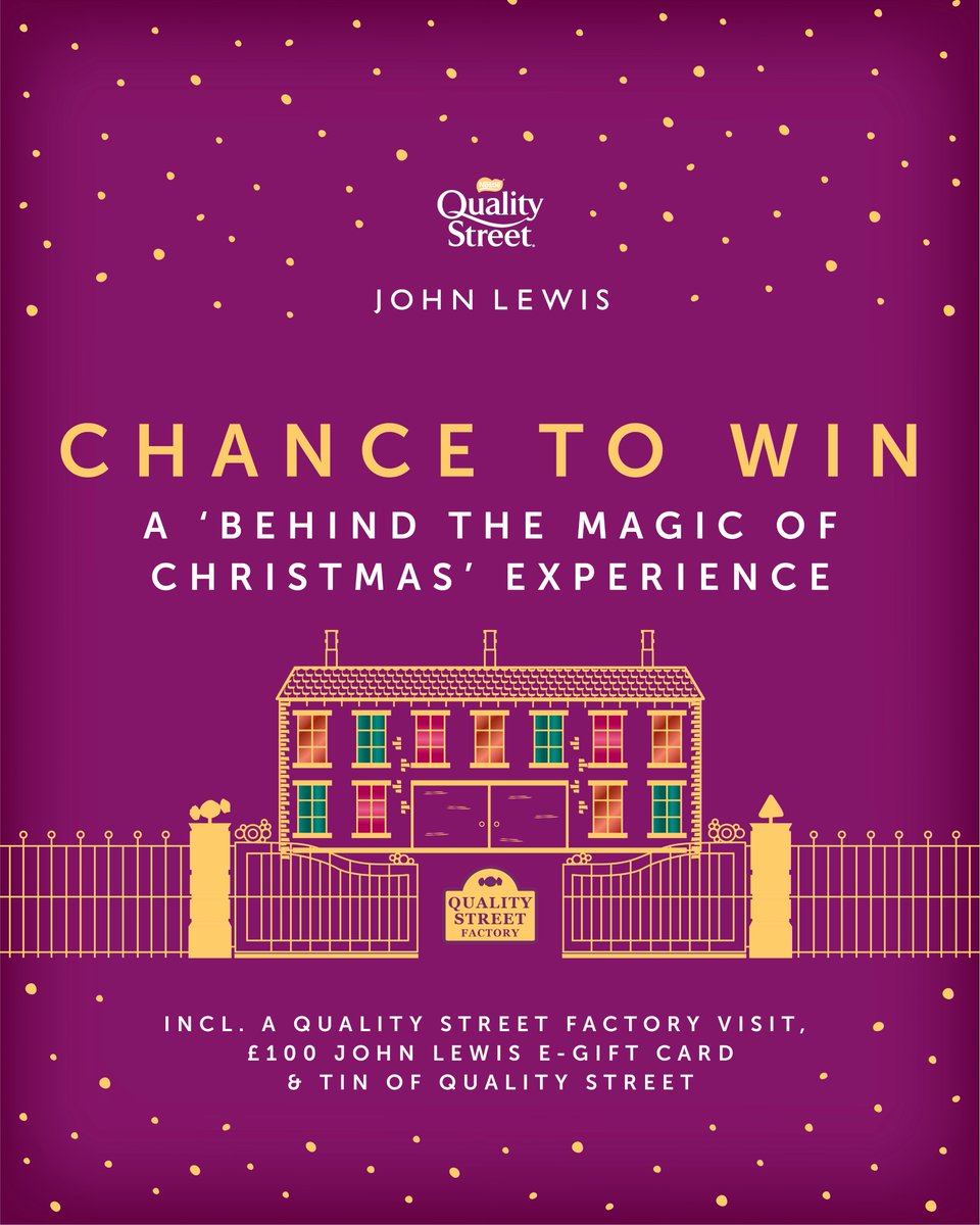 Quality Street® (@qualitystreetuk) on Twitter photo For the chance to win a QS Factory visit, a £100 JL E-Gift Card & a QS Tin:
✨ FOLLOW <a href="/QualityStreetUK/">Quality Street®</a> & <a href="/JohnLewisRetail/">John Lewis & Partners</a>
✨ REPOST this post
✨ REPLY with your favourite flavour Quality Street
UK only. 18+. Max 1 entry/person. Ends 23:59 11/12. T&Cs: nes.tl/QSJL For the chance to win a QS Factory visit, a £100 JL E-Gift Card & a QS Tin:
✨ FOLLOW <a href="/QualityStreetUK/">Quality Street®</a> & <a href="/JohnLewisRetail/">John Lewis & Partners</a>
✨ REPOST this post
✨ REPLY with your favourite flavour Quality Street
UK only. 18+. Max 1 entry/person. Ends 23:59 11/12. T&Cs: nes.tl/QSJL