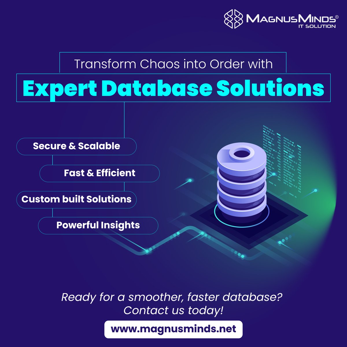 MagnusMinds's tweet image. Tired of messy databases? 🤔
Transform your database with MagnusMinds!
#DatabaseSolutions #DatabaseExperts #DatabaseManagement #DatabaseOptimization #DatabaseDevelopment #SQL #DBA #DataManagement #ITConsulting #BusinessGrowth #MagnusMinds #ITServices #ITSolutions #DataSecurity
