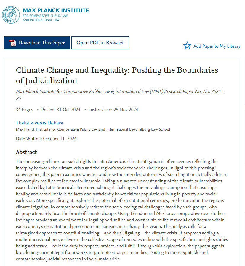 MPIL Heidelberg (@mpilheidelberg) on Twitter photo In #Mpil Research Paper Series Nr 2024-26 <a href="/thalia_viveros/">Thalia Viveros</a> examines capacity of #climatelitigation in #LatinAmerica to redress the socio-ecological challenges.
#ICCAL #climatejustice
đis.gd/JbOFpo In #Mpil Research Paper Series Nr 2024-26 <a href="/thalia_viveros/">Thalia Viveros</a> examines capacity of #climatelitigation in #LatinAmerica to redress the socio-ecological challenges.
#ICCAL #climatejustice
đis.gd/JbOFpo