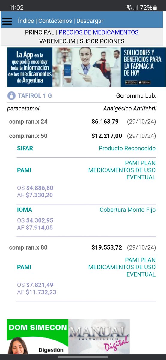 emilianofabre's tweet photo. @luisnovaresio Ahí esta el precio PAMI. Es otro el monto y a eso el descuento. Si esta bien o mal se debate. Pero no digan que es precio publico el Paracetamol. Investiguen. https://t.co/rZptDm0sBg