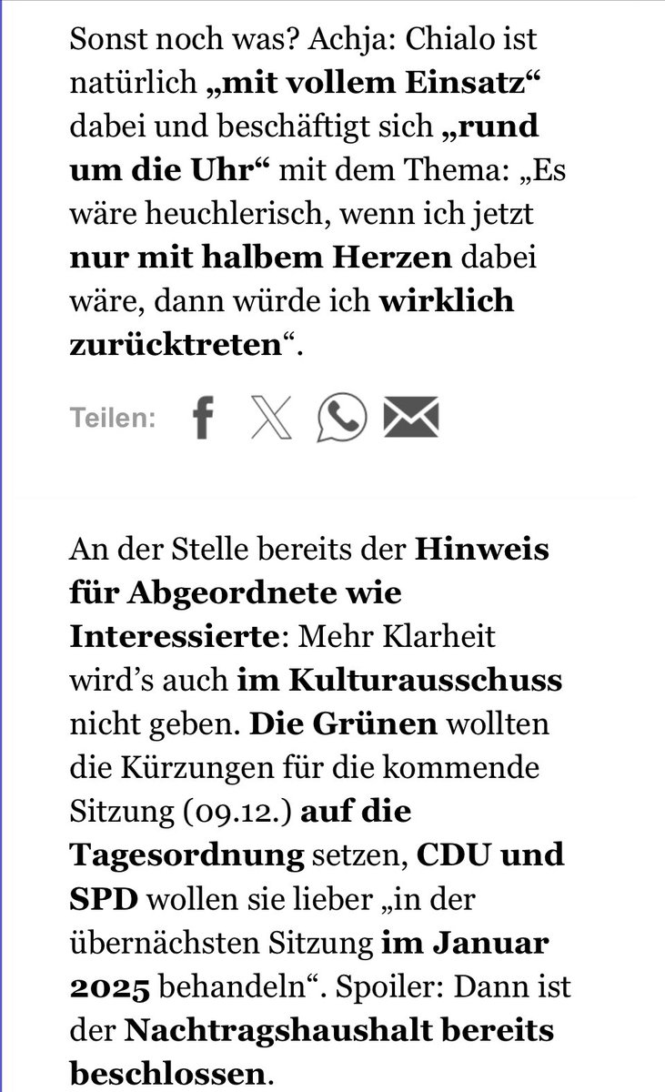 Daniel Wesener (@dpwes) on Twitter photo Ganz Berlin diskutiert über die Kürzungen im Kulturetat, aber im Kulturausschuss <a href="/AGH_Berlin/">Abgeordnetenhaus von Berlin</a> wollen CDU&SPD das Thema noch nicht einmal auf die Tagesordnung setzen!
Wie erbärmlich: Mehr Desinteresse und weniger Wertschätzung für die Kulturhauptstadt geht nicht.
#BerlinIstKultur Ganz Berlin diskutiert über die Kürzungen im Kulturetat, aber im Kulturausschuss <a href="/AGH_Berlin/">Abgeordnetenhaus von Berlin</a> wollen CDU&SPD das Thema noch nicht einmal auf die Tagesordnung setzen!
Wie erbärmlich: Mehr Desinteresse und weniger Wertschätzung für die Kulturhauptstadt geht nicht.
#BerlinIstKultur