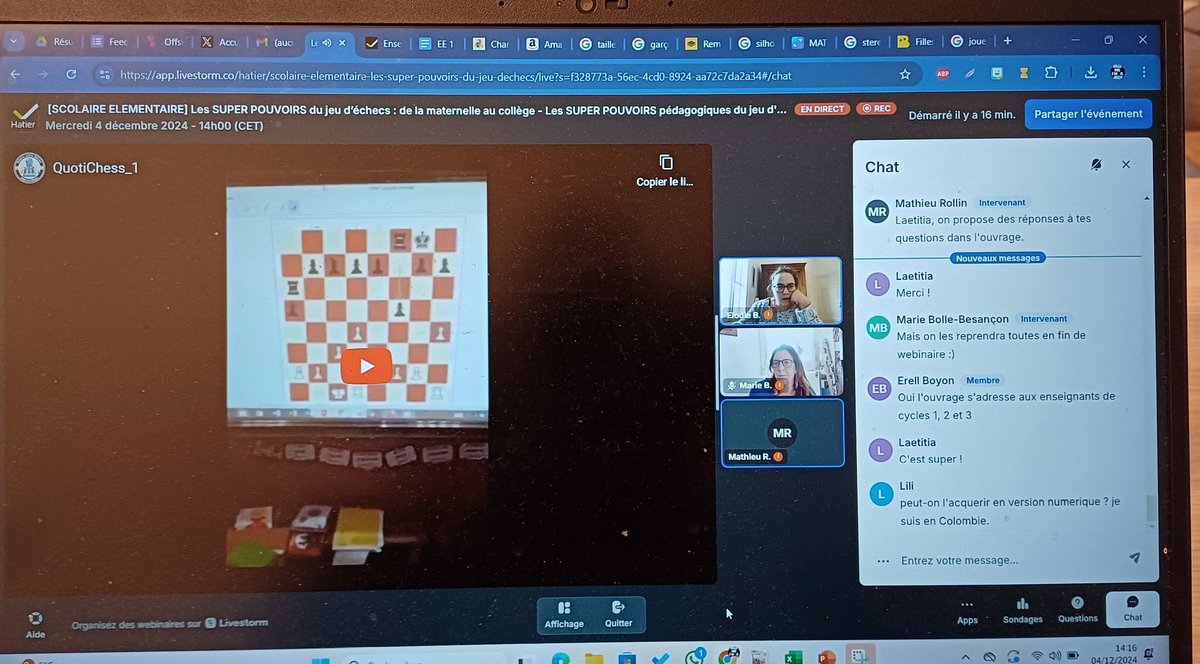 Brunomallet's tweet image. ♟️WEBINAIRE ÉCHECS ♟️
Les super-pouvoirs pédagogiques du jeu d'échecs.
Avec @ebc974 et @M_Rolin et @bolle_besancon
Nous ne nous sommes pas trompés en nous lançant cette année.