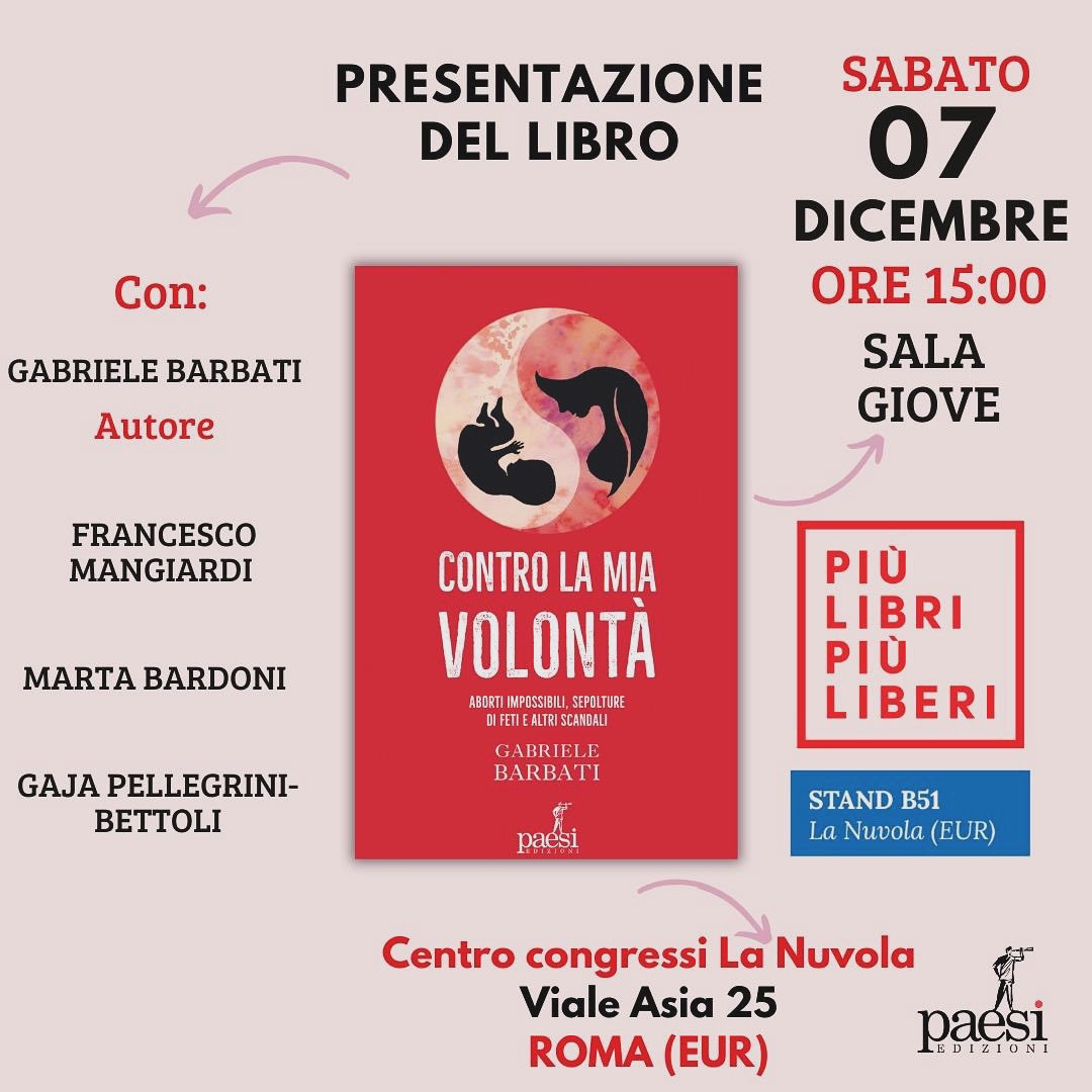 Con l’editore <a href="/PaesiEdizoni/">Paesi Edizioni</a> abbiamo pensato di questi tempi di non cancellare uno spazio di informazione sulla violenza contro le donne. Perciò saremo a @piulibri24 a presentare “Contro la mia volontà” e a parlare di aborti impossibili e di sepolture di feti. Ci vediamo sabato.