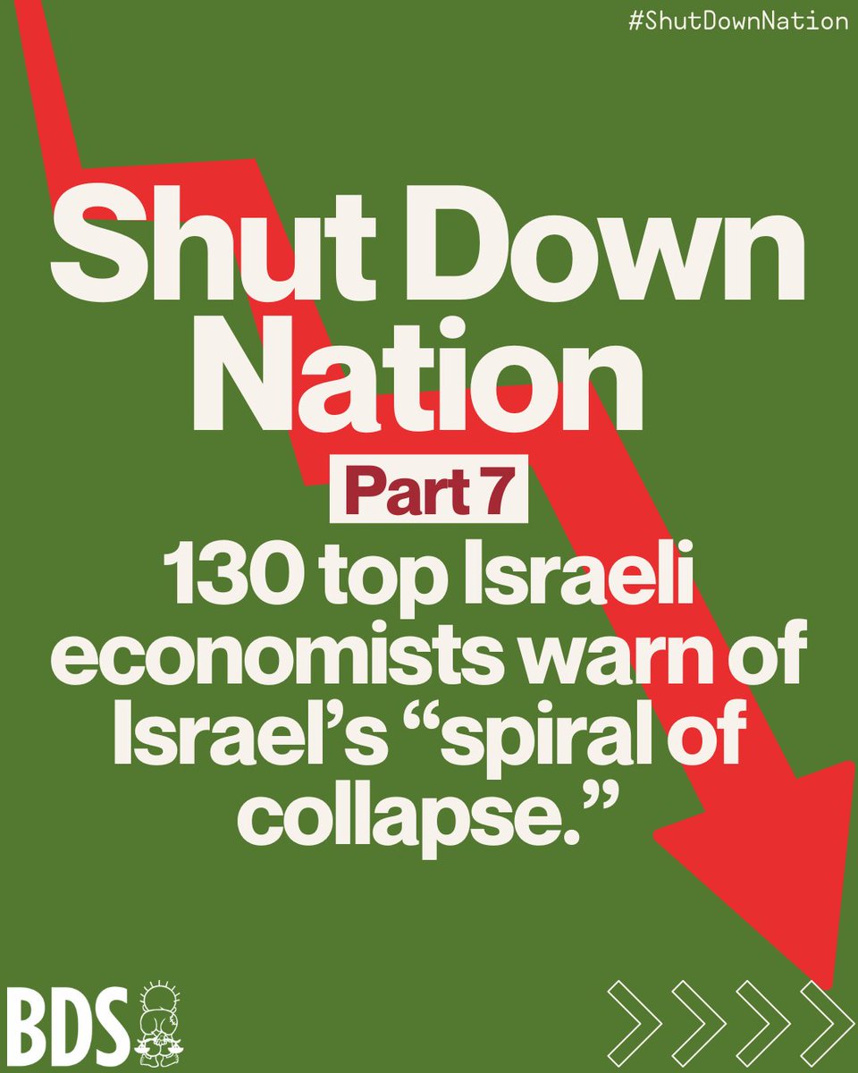 BDSmovement's tweet photo. #ShutDownNation Part 7: 

130 Top Israeli Economists: Israel’s “Spiral of Collapse”

Read more ➡️ https://t.co/P3zvPbAbiX https://t.co/6OcaEC952E