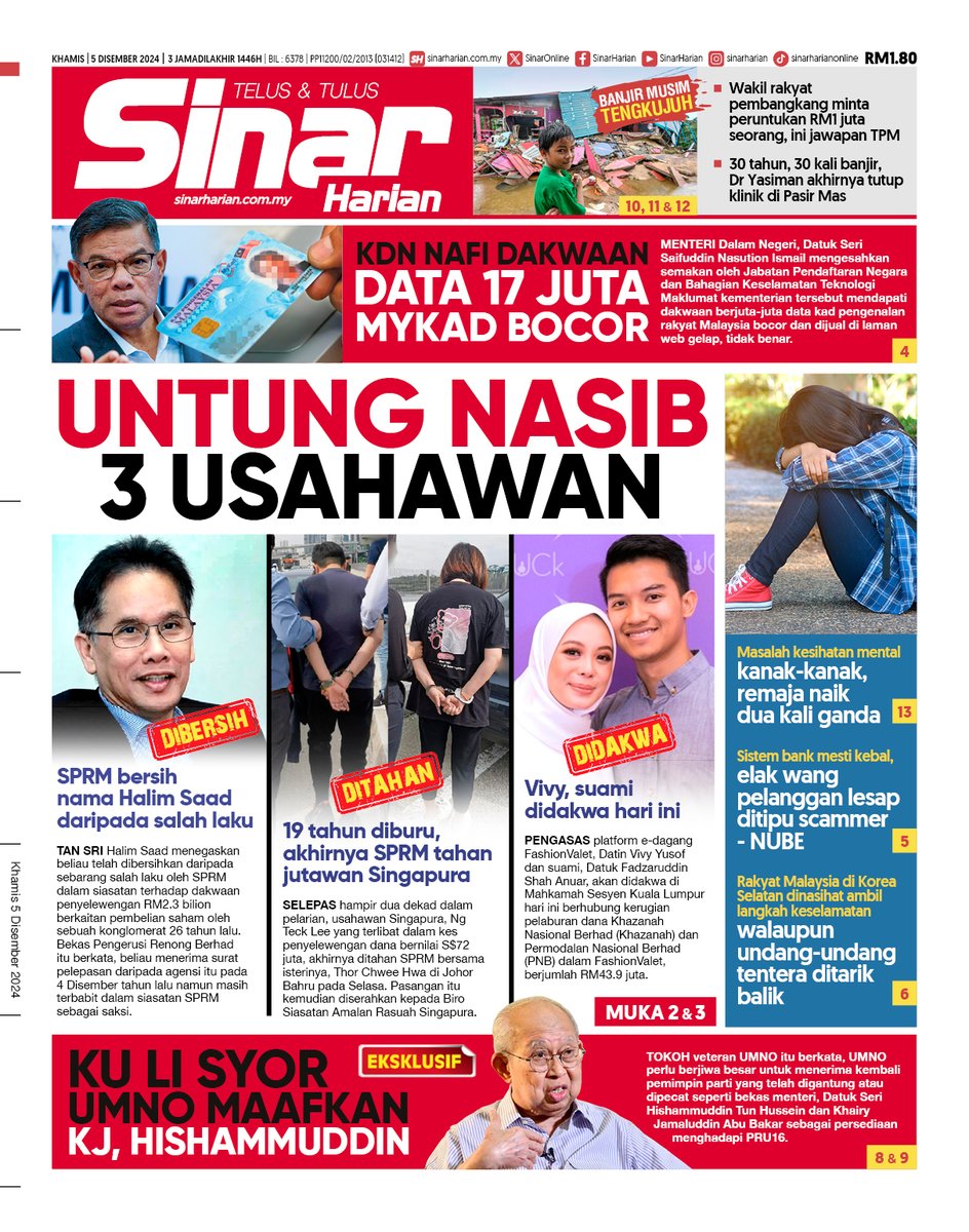 SinarOnline's tweet photo. 5 fokus utama hari ini 📰. Ikuti berita menarik dan terkini bersama 𝐒𝐢𝐧𝐚𝐫 𝐇𝐚𝐫𝐢𝐚𝐧 di https://t.co/6TLoFwXw1s https://t.co/EOhfARnMwf