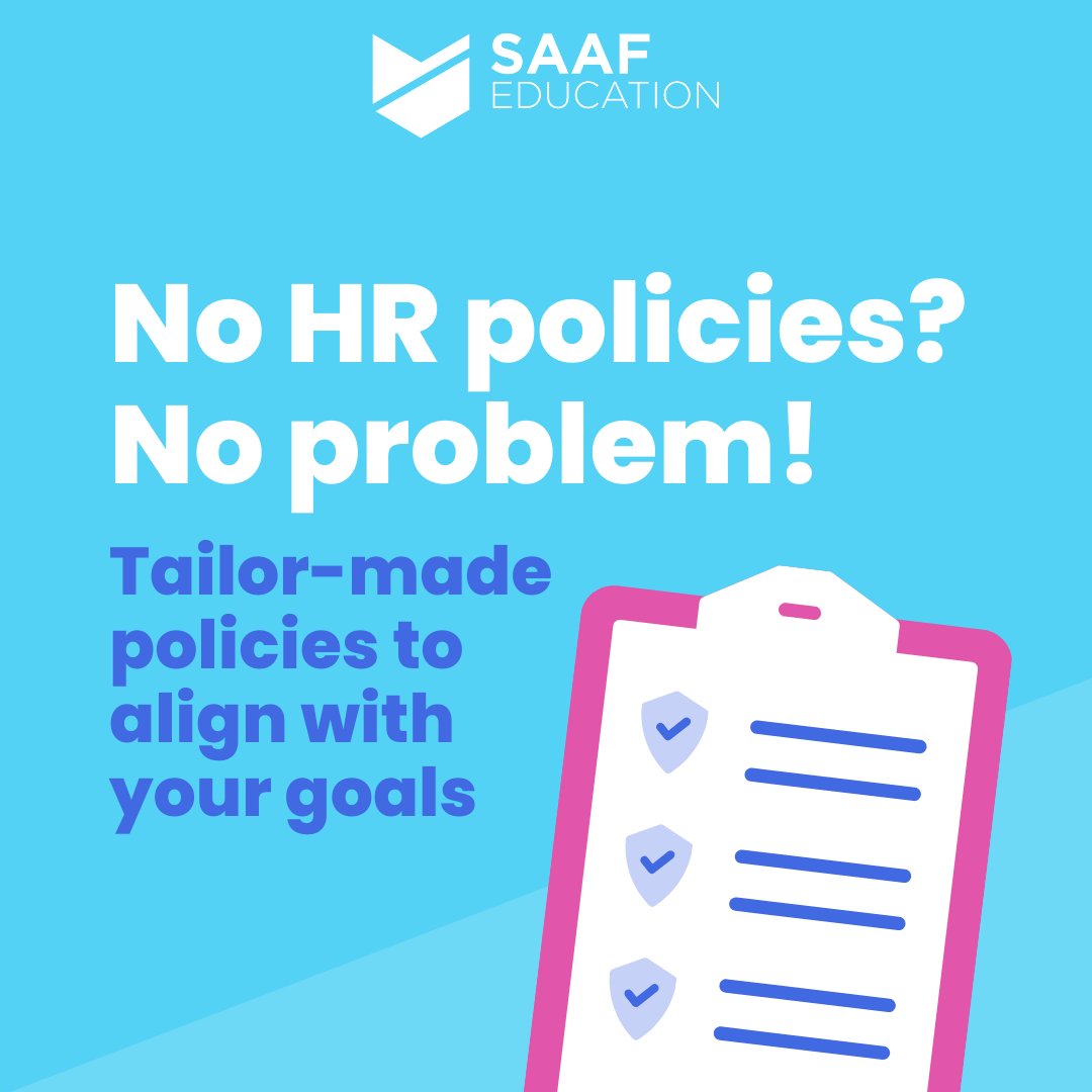 SAAFEducation's tweet photo. No HR policies? No problem!  

Our HR experts can craft tailor-made policies that align with your school’s strategic goals, and provide you with unlimited access to our HR template portal 📩 

Find out more ➡ https://t.co/vwdWW7vAJu

#EduTwitter #EducationHR #SBMTwitter https://t.co/fzsp4ctYQv