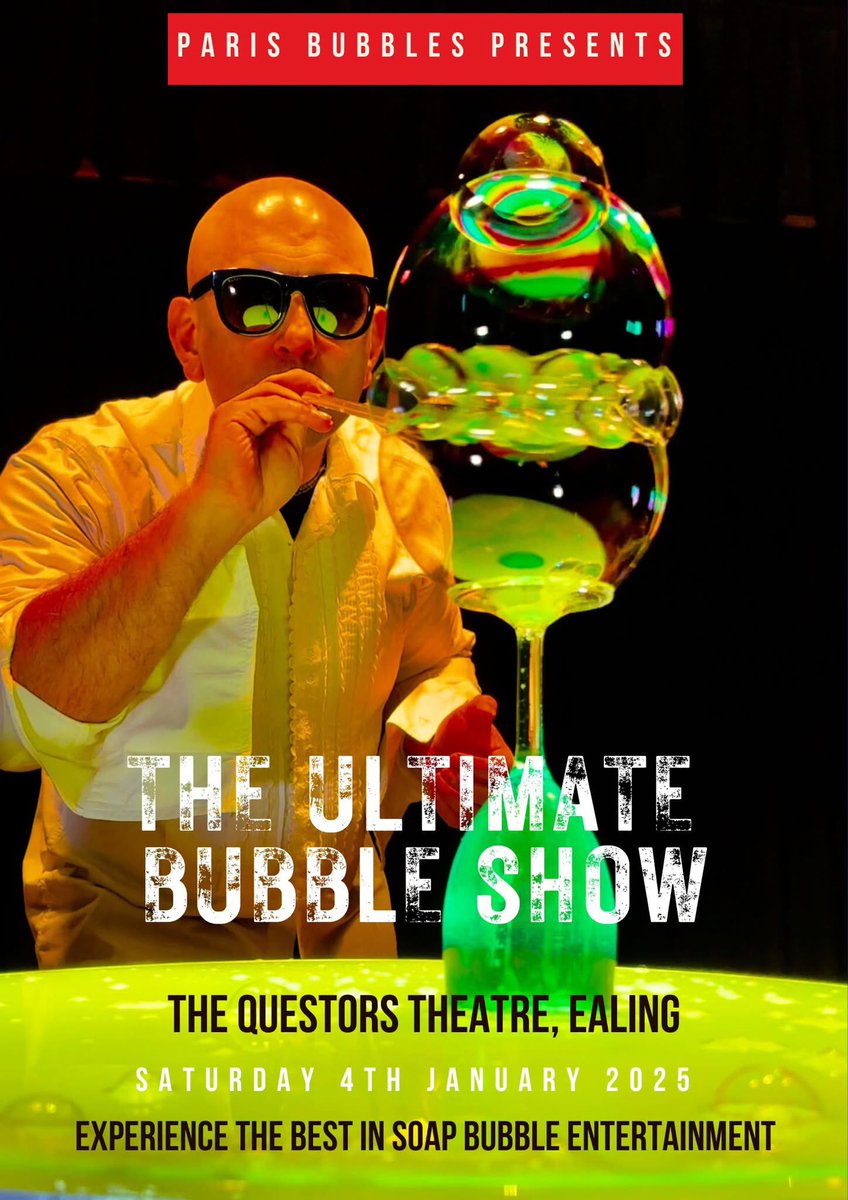 Paris Bubbles (@parisbubblesfr) on Twitter photo The Ultimate Bubble Show Tour 2025 will kick off at The Questors Theatre in Ealing on Saturday 4th January.
The first show of a 100+ date tour of the UK and Ireland.
The show was created following the work I do in SEND schools and science centres.
<a href="/QuestorsTheatre/">The Questors Theatre</a> The Ultimate Bubble Show Tour 2025 will kick off at The Questors Theatre in Ealing on Saturday 4th January.
The first show of a 100+ date tour of the UK and Ireland.
The show was created following the work I do in SEND schools and science centres.
<a href="/QuestorsTheatre/">The Questors Theatre</a>