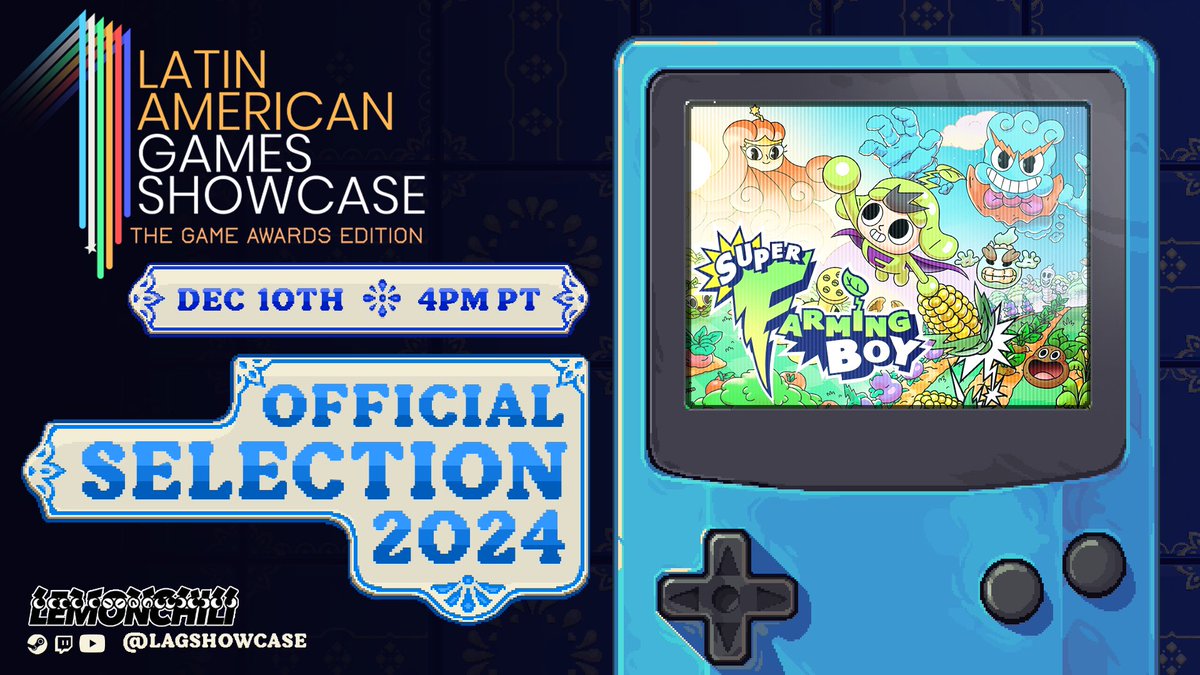 Super Farming Boy is going to participate in the awesome Latin American Games Showcase, The Game Awards Edition, with an exclusive announcement! Join us December 4th, 4PM
PT/UTC-8 @lagshowcase #LAGS2024