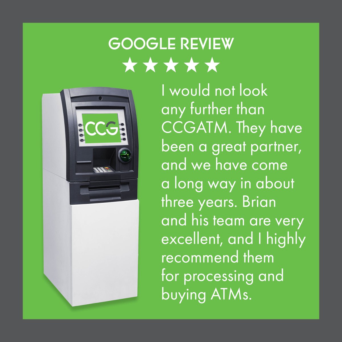 CommonwealthCG's tweet image. A fantastic review from a valued partner! At CCG, we take pride in delivering reliable ATM solutions. Thank you for trusting us over the past three years, we look forward to continuing success together. We appreciate your support! #CCGATM #CustomerTestimonial #ATMProcessing