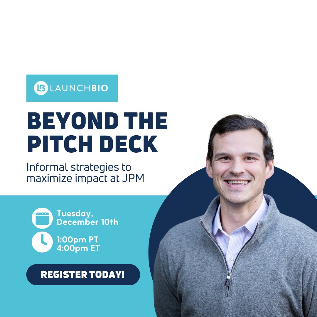 Mark your calendars! 
Join us next week as our CRO, Tyler Mizenko, speaks on LaunchBio’s panel: "Beyond the Pitch Deck: Informal Strategies to maximize your impact at JPM" 
👉 Register now: hubs.li/Q02-lr540