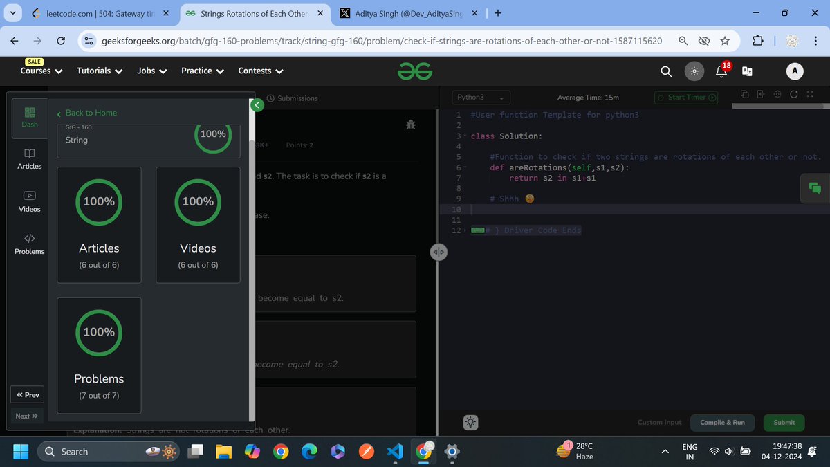 Dev_AdityaSingh's tweet image. 🚀 #Day20 - Keeping the Streak Alive! 🎯

Wrapped up #Strings today, and gearing up to dive into #Sorting from tomorrow! 💪 Excited for new challenges and ready to keep the streak going strong. 🔥

#GfG160 #geekstreak2024 #Coding @geeksforgeeks 

Good Question.🙂