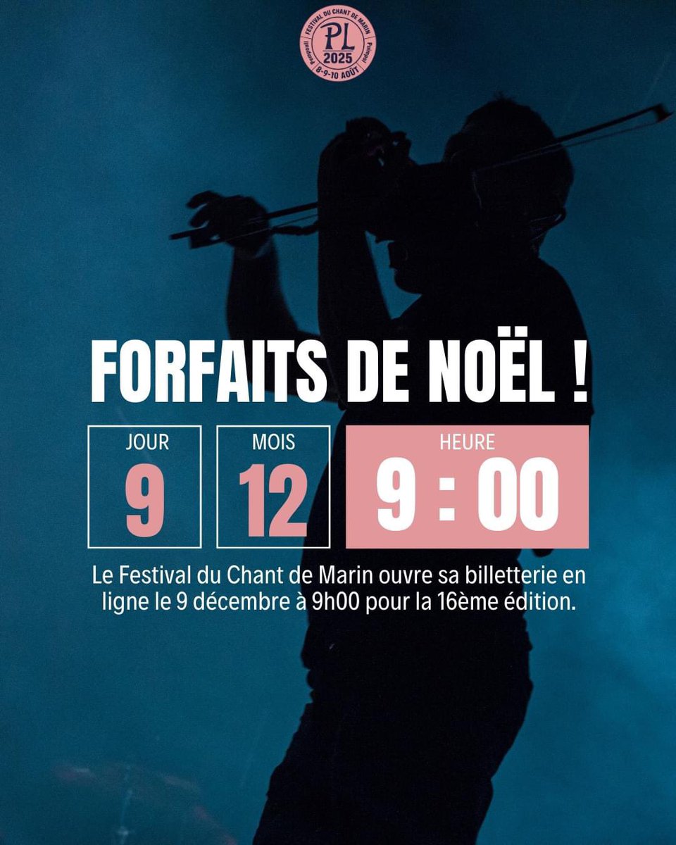 Festival du Chant de Marin (@festivalpaimpol) on Twitter photo C’est Noël !!!
Pour l’occasion le <a href="/FestivalPaimpol/">Festival du Chant de Marin</a> met en vente 1500 forfaits à prix cassé. Rendez-vous sur le site internet du festival, rubrique billetterie : #PL2025 #paimpol #cotesdarmor #Bretagne #vieuxgreements #bateaux #musiquesdumonde #musiquebretonne #chantsdemarins C’est Noël !!!
Pour l’occasion le <a href="/FestivalPaimpol/">Festival du Chant de Marin</a> met en vente 1500 forfaits à prix cassé. Rendez-vous sur le site internet du festival, rubrique billetterie : #PL2025 #paimpol #cotesdarmor #Bretagne #vieuxgreements #bateaux #musiquesdumonde #musiquebretonne #chantsdemarins