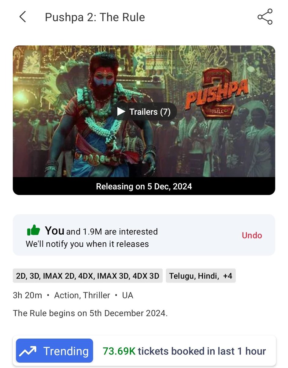 relationship71's tweet photo. 💥💥💥Marana Homam 💥💥💥

73.69K 🙏
pushpa Raj Ka Rule ❤️‍🔥
All Time RECORD OPENING LOADING!

@alluarjun #Pushpa2TheRule    #Pushpa2 https://t.co/BdXyFrynFI