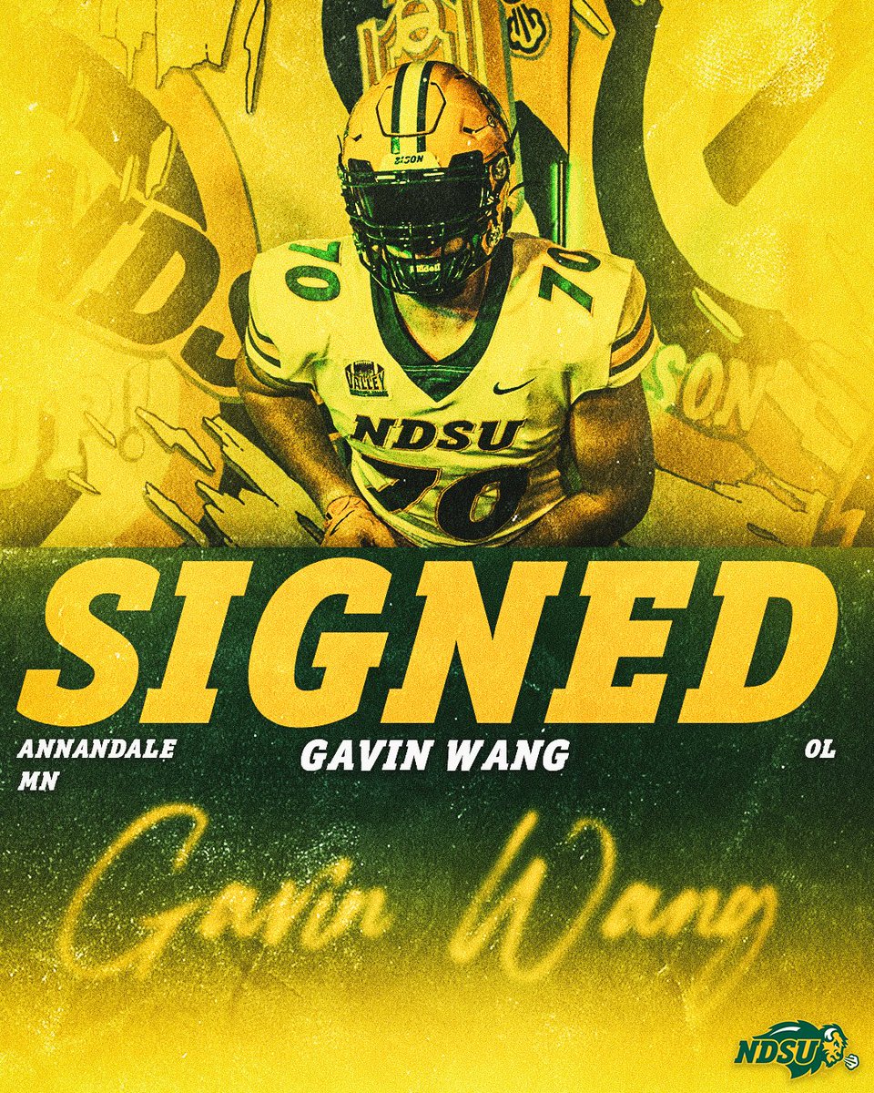 NDSUfootball's tweet photo. 𝐒𝐈𝐆𝐍𝐄𝐃 ✍️

Gavin Wang, a 6-6, 259 offensive lineman from Annandale HS in Minnesota is officially a Bison.🤘 

#TOUGH25 | #NSD25 https://t.co/HAsVHxtluh