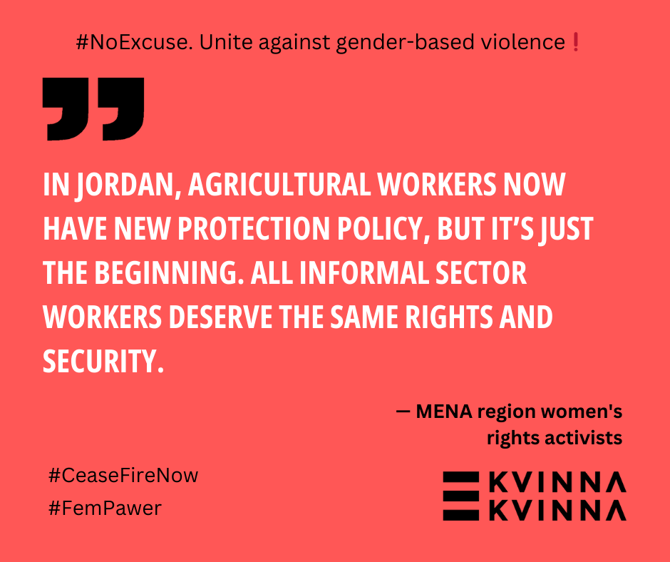 KvinnaKvinnaINT's tweet photo. #NoExcuse. Unite against gender-based violence❗

#16DaysOfActivism—16 key messages from women's rights activists from #jordan #palestine, #lebanon &amp; #tunisia. 
#CeasefireNOW 

#FemPawer consortium:
@AWOrganization ; @PWWSD &amp; #CollectiveforResearchandTrainingDevelopmentAction https://t.co/OgOzSRJ10l