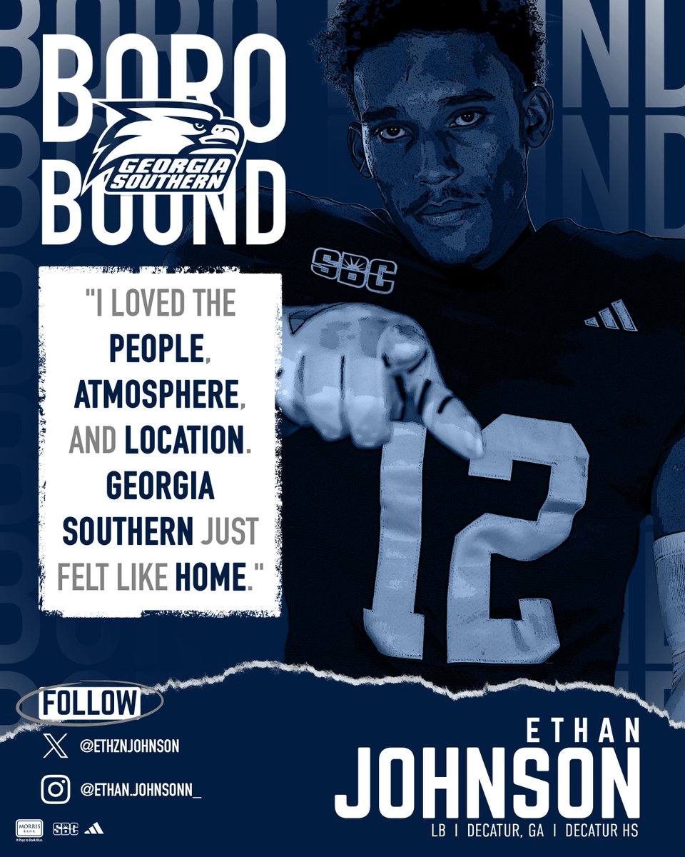Georgia Southern Football (@gsathletics_fb) on Twitter photo Welcome to the 'Boro, <a href="/Ethznjohnson/">Ethan Johnson</a>! 🦅
📰 GSEagles.com/GATANSD25
#HailSouthern | #NSD25 Welcome to the 'Boro, <a href="/Ethznjohnson/">Ethan Johnson</a>! 🦅
📰 GSEagles.com/GATANSD25
#HailSouthern | #NSD25