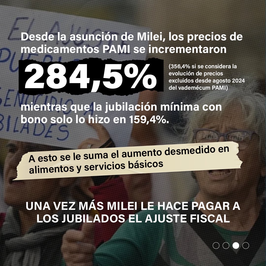 pyedlin's tweet photo. ¿Quién está pagando el ajuste de Milei?

❌💊 PAMI eliminó el programa de medicamentos gratuitos para jubilados y pensionados. 

Desde el Bloque de @Diputados_UxP presentamos diversos proyectos para responder a esta grave decisión. 

#ConLosJubiladosNo #MileiInhumano https://t.co/N502kjER11