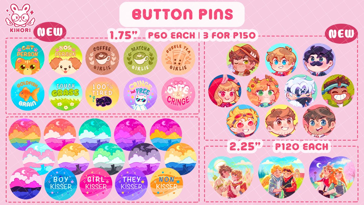 Kihorri's tweet photo. I got SO MANY NEW button pins
Plus new sticker book designs and coin pouches!
#paskomiket2024 #komiket https://t.co/Y634NEYSUt