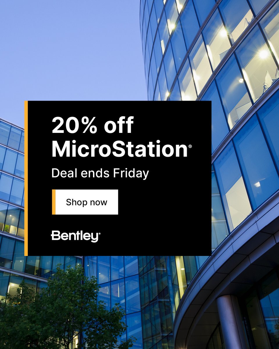 🛒 Save 20% on Bentley's eStore for Cyber Week and increase your productivity with purpose-built infrastructure software. 
Shop now at en.virtuosity.com/software/
The deal ends Friday, so don’t miss out!
#BentleyCyberWeek #MicroStation #ProjectWise #SYNCHRO #STAAD #CivilWorkSuite