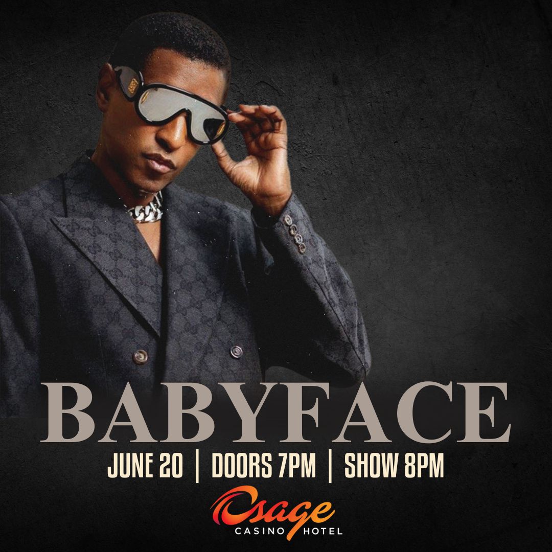 🎵 Experience the Magic of Babyface LIVE 🎵  
Join us at Osage Casino Hotel Tulsa for an unforgettable night with the legendary Babyface on June 20! 🎟 Tickets go on sale this Friday at 10 AM!
Save the date and tag your concert crew below!